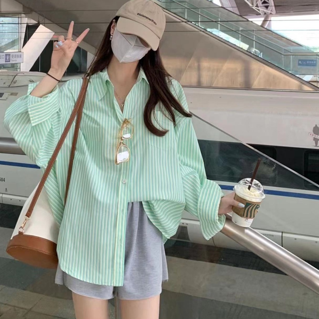 Áo sơ mi SUXI dài tay họa tiết kẻ sọc trẻ trung thanh lịch dành cho nữ