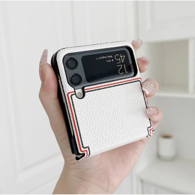 [HÀNGSẴN] Ốp da Thom Browne trắng cho samsung Z Flip 3 / Z Flip 4 / Z Flip3 / ZFlip3 / Z Flip4/ ZFlip4