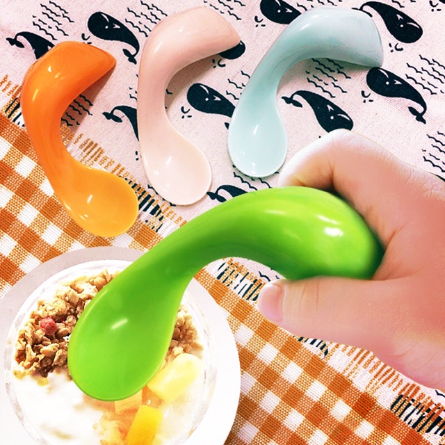 Set thìa dĩa cong cho bé tập ăn dặm bé tập xúc đồ dùng ăn dặm thìa dĩa ăn dặm đồ dùng bé sơ sinh