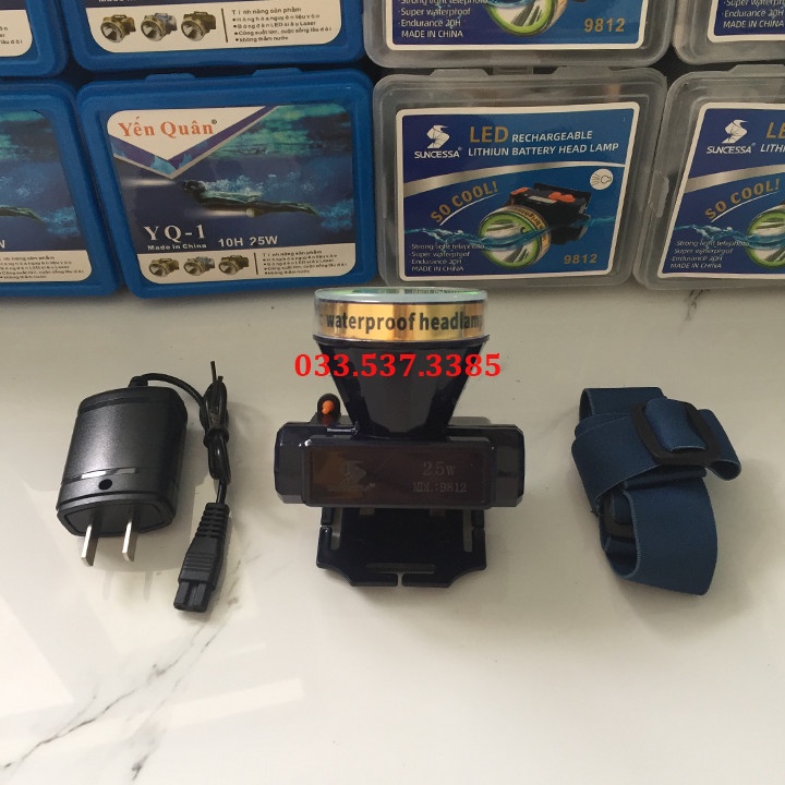 Đèn pin mini siêu sáng 9812 SUNCESSA, đèn pin đeo đầu sạc điện kín nước