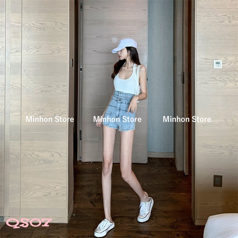 [Video - Freeship] Quần Đùi, Quần Short Jean Nữ Cạp Cao - 2 Cạp Túi Hộp Phía Trước Siêu Cá Tính (Minhon Store QS07) | BigBuy360 - bigbuy360.vn