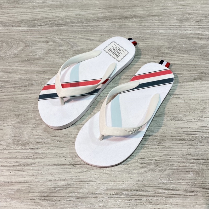 Dép tông nam Thom trắng phối sọc 1294, kẹp tông nam Thom quai cao su đẹp new