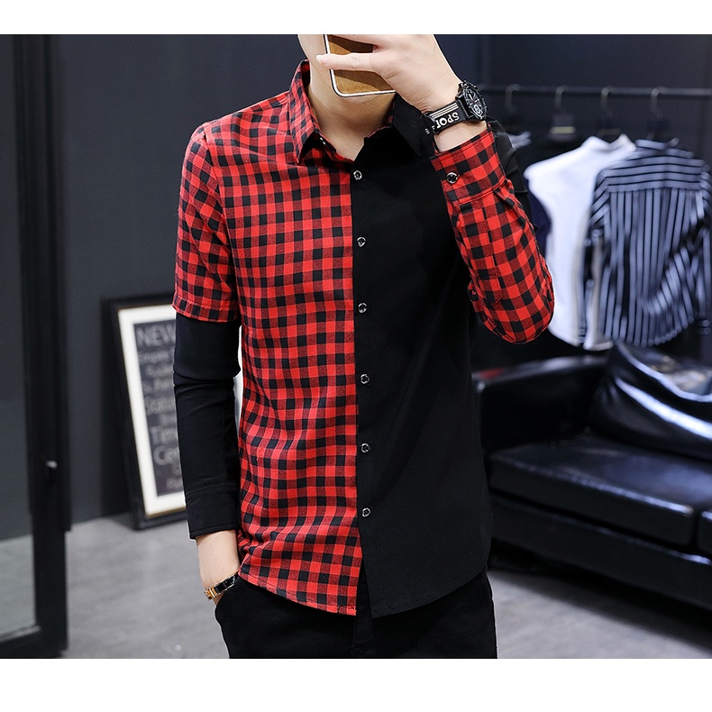 Áo Sơ Mi, Áo Sơ Mi Nam phối màu sọc caro, sáng ôm body, đặc sắc trẻ trung, lịch lãm nhưng không kém nam tính H38