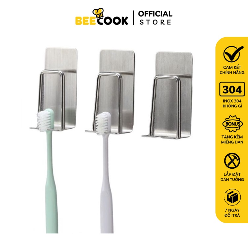Móc Treo Bàn Chải Đánh Răng Dán Tường Siêu Dính Inox 304 BEECOOK