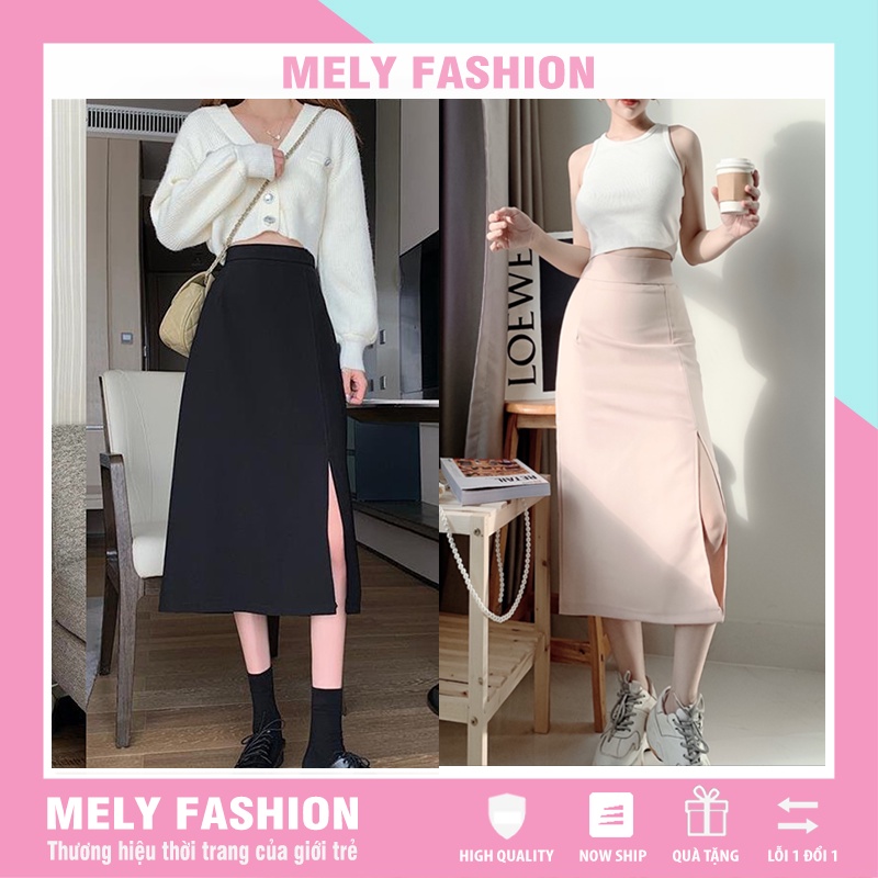 Chân váy Midi xẻ tà dài dáng suông đơn giản cá tính phong cách sang trọng có big size Mely's Fashion CV23