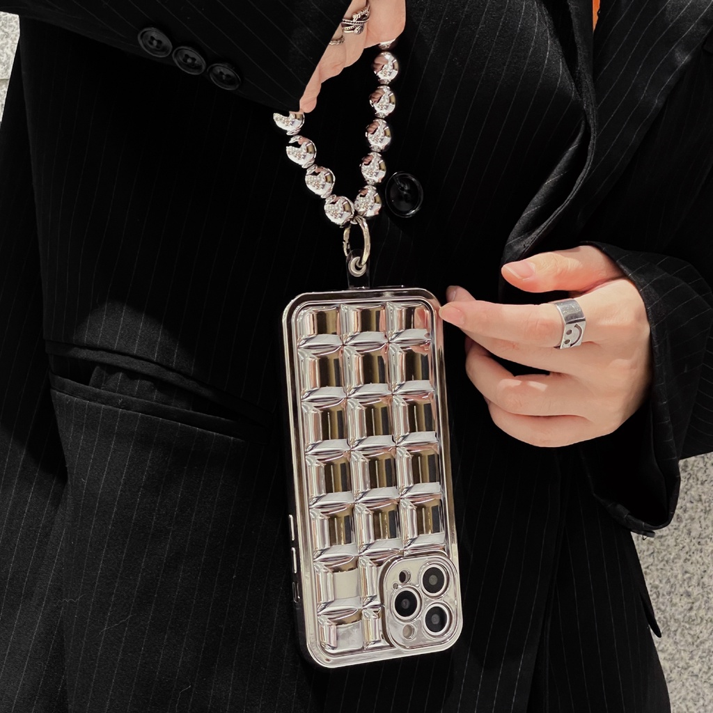 Thời Trang Ốp Điện Thoại Hình Vuông Mạ Điện 3d Kèm Dây Đeo Cho iphone 15promax 15pro 15 14promax 14 13 pro max 12 pro max 11 pro max xs max xr x