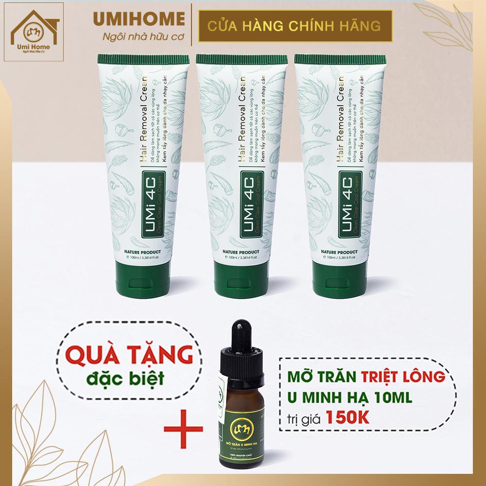 Combo 3 hộp kem tẩy lông UMI 4C (100ml x3) an toàn cho da nhạy cảm - Tặng Mỡ trăn triệt lông vĩnh viễn U Minh Hạ (10ml)