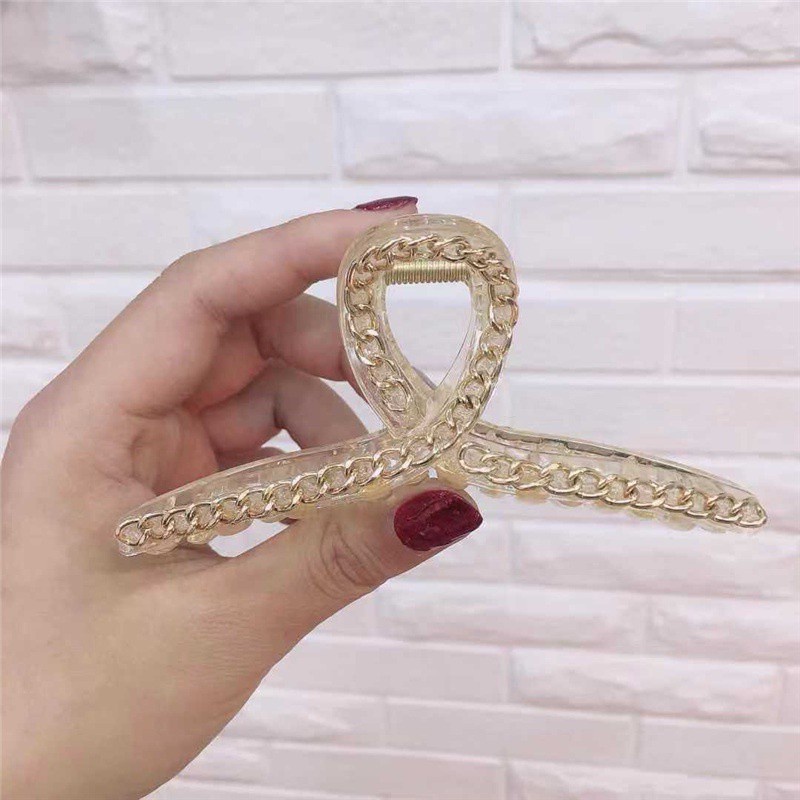 Kẹp Tóc Cỡ Lớn Phối Dây Xích Phong Cách Hàn Quốc Thanh Lịch Cho Nữ