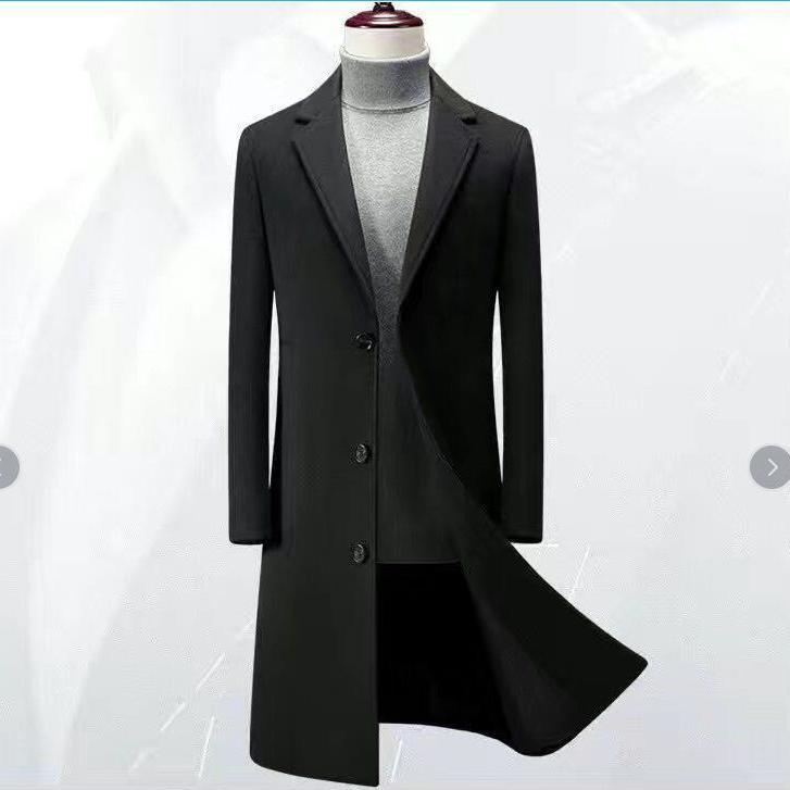 Áo Khoác Len Dày Dài Qua Gối Dáng Ôm Chống Gió Thời Trang Mới Cho Nam