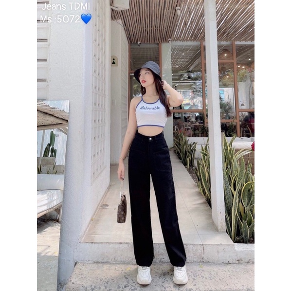 Quần jean nữ ống suông rộng cạp lưng cao | BigBuy360 - bigbuy360.vn