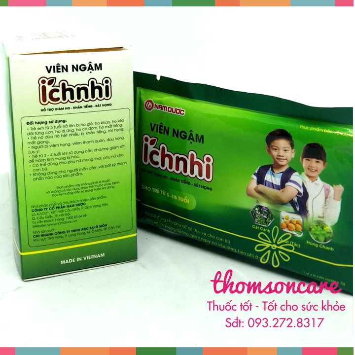 Viên ngậm ho cho bé từ 5 tuổi Ích nhi - Hộp 5 vỉ x 6 viên ngậm từ keo ong, bạc hà, gừng và thảo dược