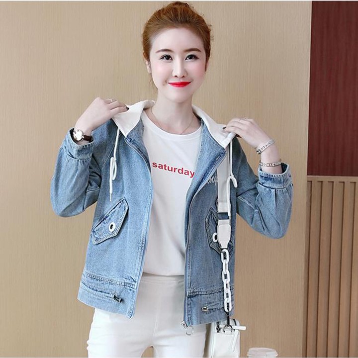 Áo Khoác Jean Nữ Nón Trùm Thời trang