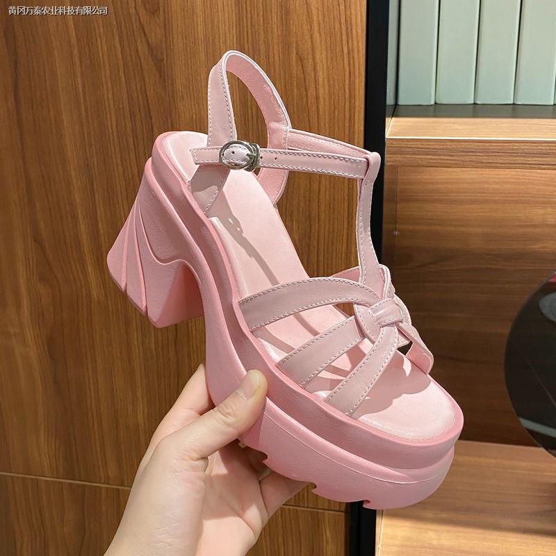 Giày sandal đế dày hở ngón bằng da phong cách mùa hè thời trang cho nữ