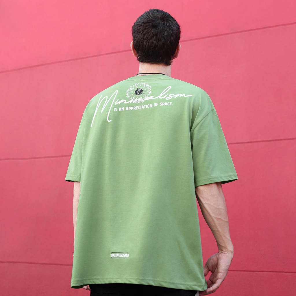 Áo Thun Minimalism Màu Xanh Lá In Hình Chất Liệu 100% Cotton Thoáng Mát Form Rộng Thoải Mái