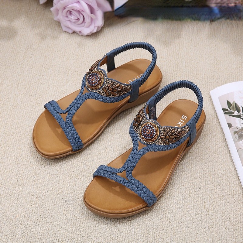 Giày Sandal Đế Xuồng Siêu Nhẹ Hở Ngón Phong Cách Bohemian Thời Trang Đi Biển Mùa Hè Cho Nữ