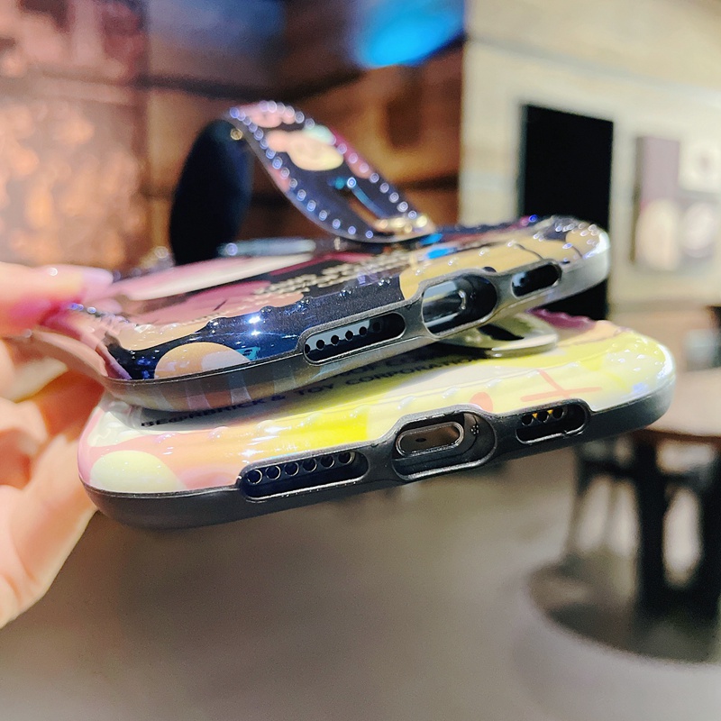 Ốp Điện Thoại Mềm Chống Sốc Màu Laser Hình Gấu Có Dây Đeo Cho iPhone 13 12 11 Pro Max XS XR X 8 + 7 Plus