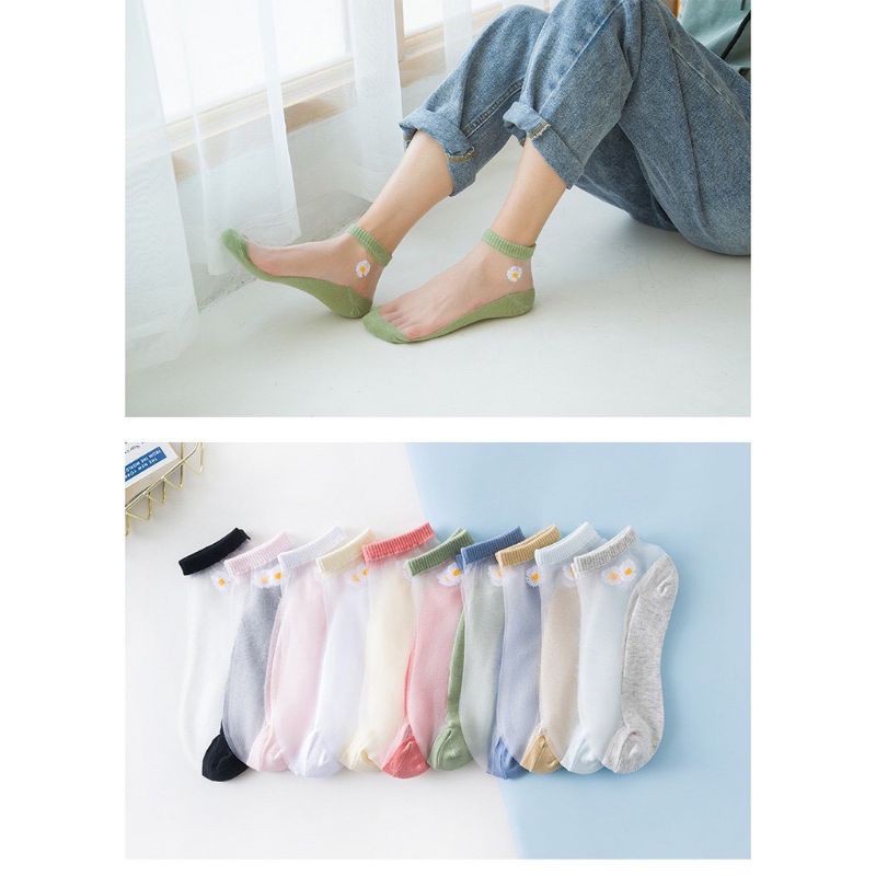 Tất lụa ren hoa cúc TN26