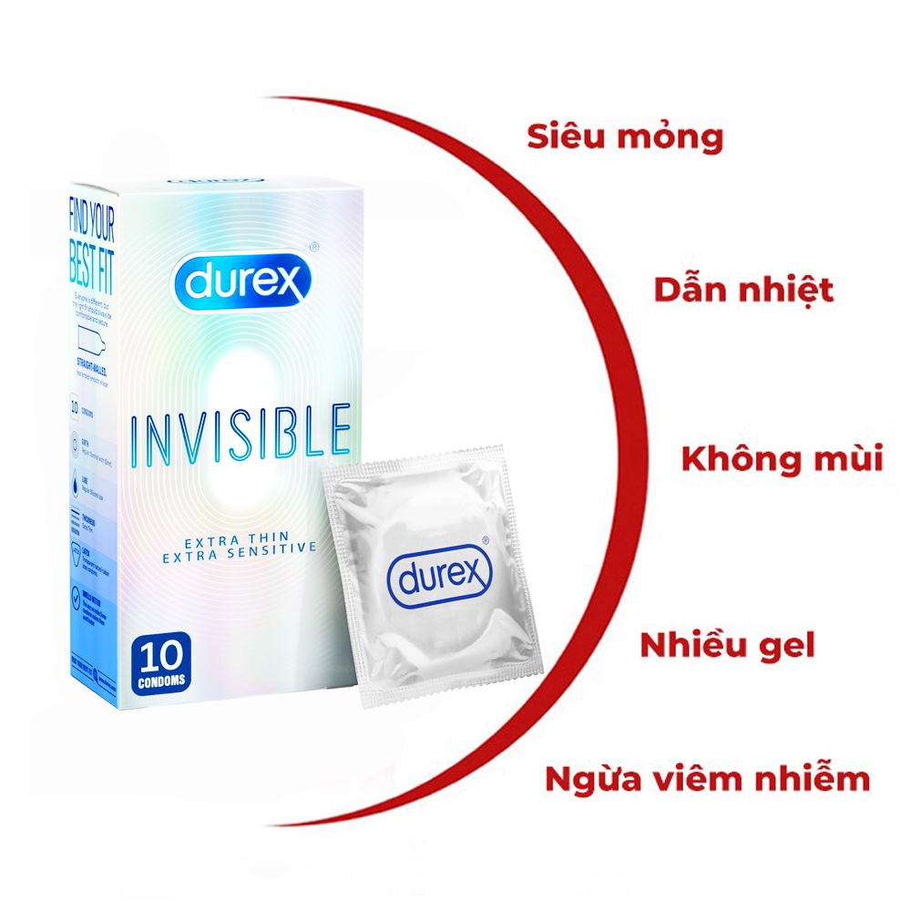 Bao Cao Su Siêu Mỏng Chống Xuất Tinh Sớm Durex Invisible Chính Hãng Kéo Dài Thời Gian Quan Hệ Hộp 10 bao