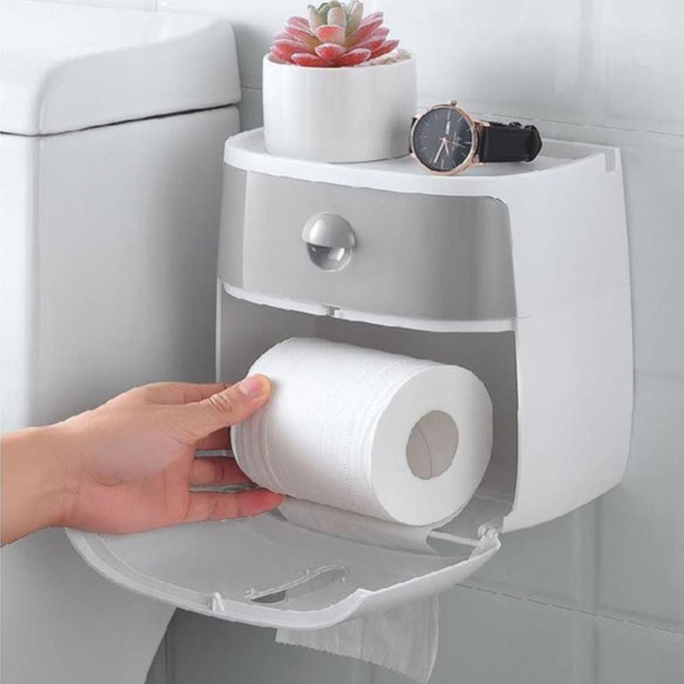 Hộp đựng giấy vệ sinh cao cấp ECOCO ⚡️ 2 tầng tiện dụng ⚡️ Sử dụng miếng dán cường lực không khoan tường