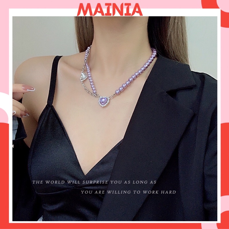 [Đẹp Xuất Sắc] Choker Vòng Cổ Mặt Trái Tim Đính Đá Màu Tím Cao Cấp Cực Sang Chảnh Mainia Shop