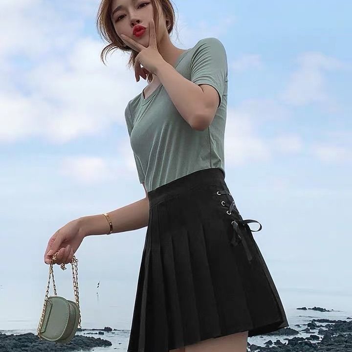 Chân Váy Chữ A Lưng Cao Xếp Ly Kiểu Hàn Quốc Xinh Xắn Dễ Thương Cho Nữ