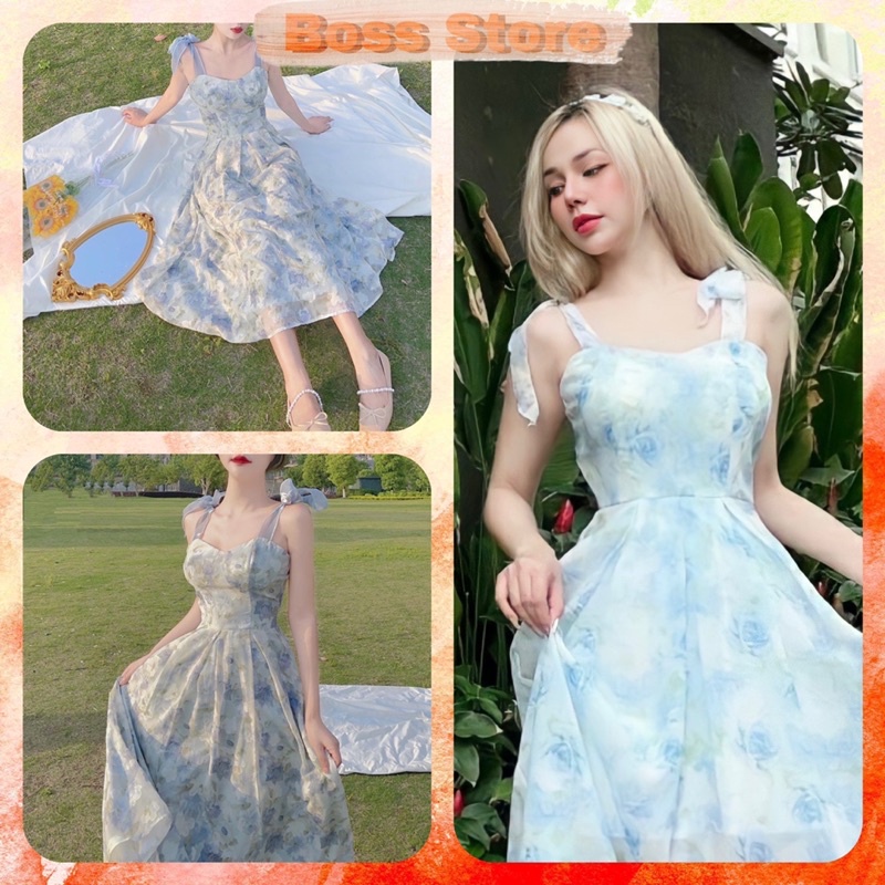 Đầm Maxi Cao Cấp Hoạ Tiết Hoa Nhí Dáng Dài Cột Dây Vai Màu Siêu Ngọt Ngào ( CÓ MÚT) CHẤT LIỆU : VOAN CHINGFON