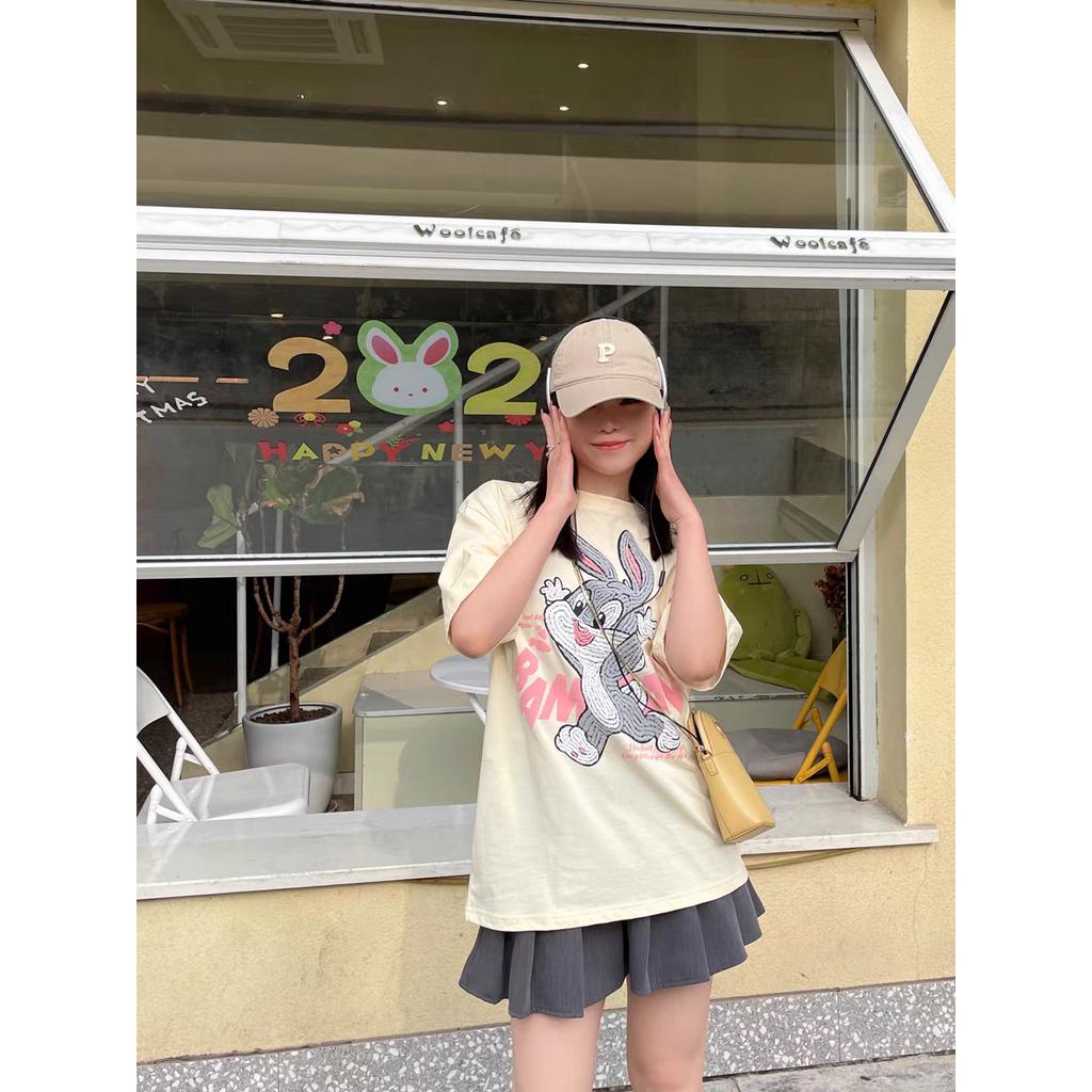 Ethelgirl Áo Thun unisex Tay Ngắn Dáng Rộng In Hình Thỏ Thời Trang Có 3 Màu Khác Nhau