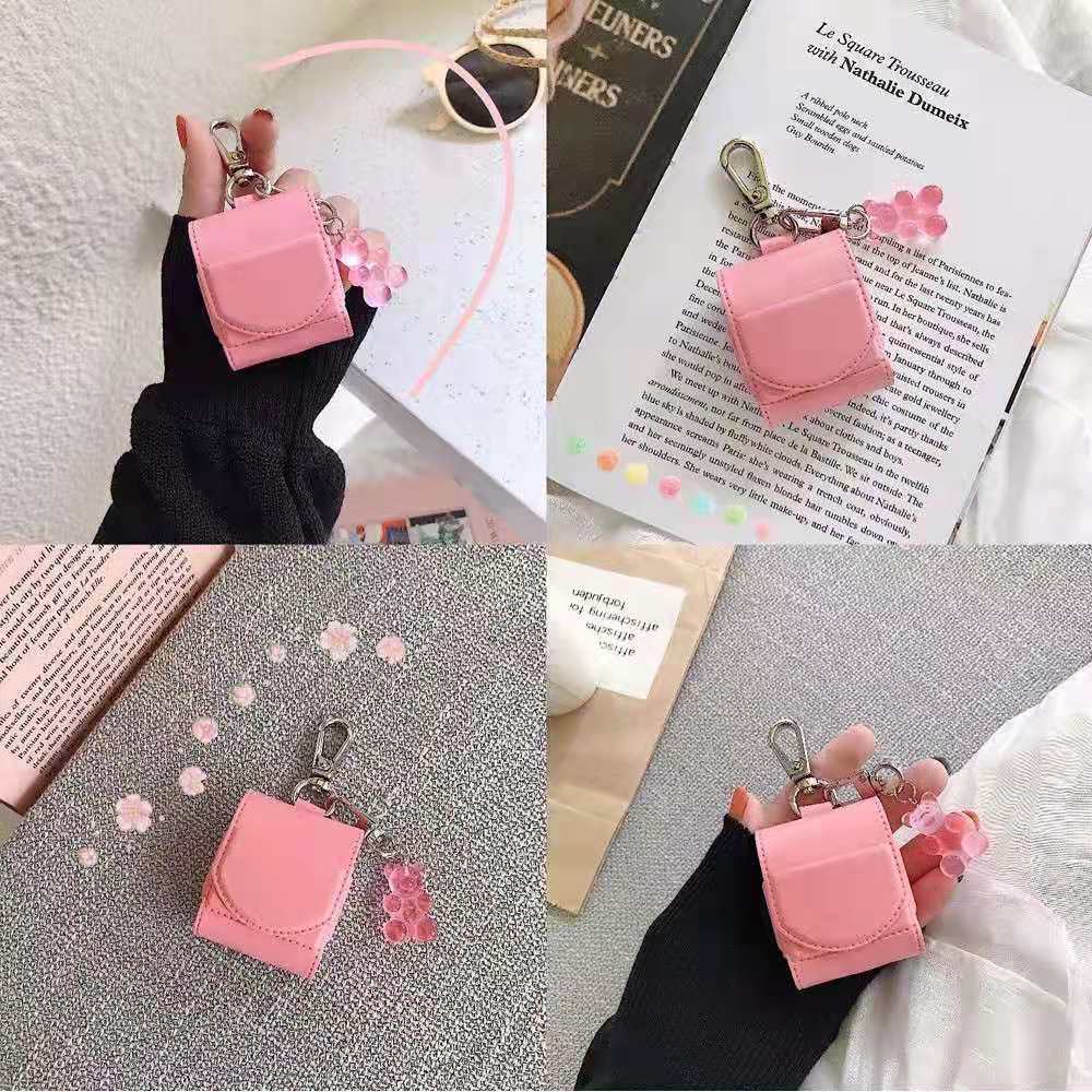 Bao da hộp sạc tai nghe phối móc khóa ngộ nghĩnh dễ thương bảo vệ cho Airpods 2