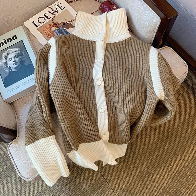 Korean high-end color high-necked sweater women's autumn and winter loose soft waxy lazily thickened sweater jacket