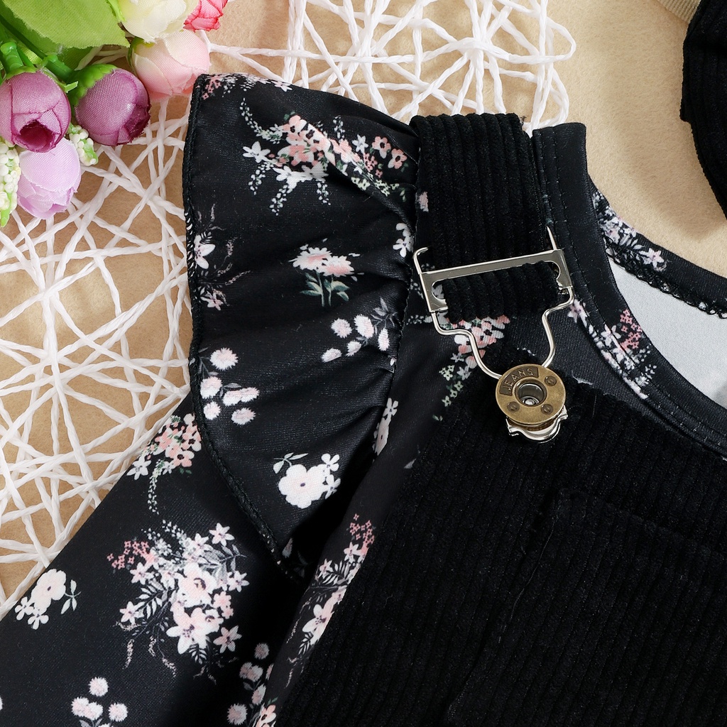 Bộ Áo Liền Quần Tay Dài In Họa Tiết Xinh Xắn Kèm Dây Đeo Thời Trang Mùa Thu Cho Bé Gái