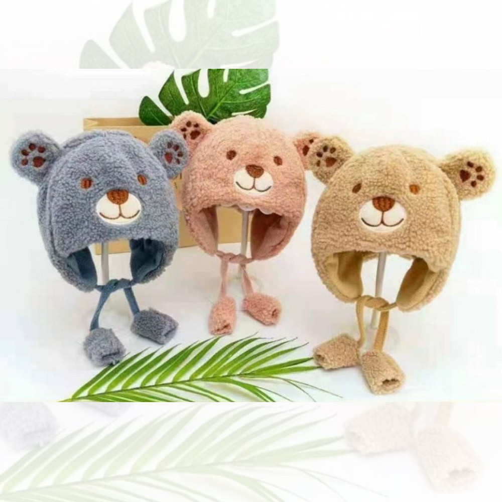 Mũ len cho bé trai, nón len cho bé gái lông cừu hình gấu siêu ấm