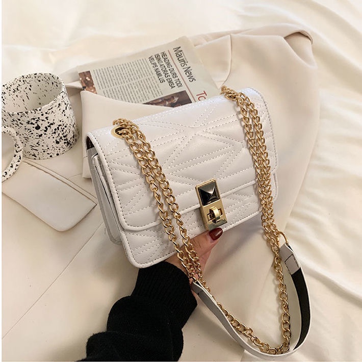 Túi Đeo Vai Màu Trắng Họa Tiết Ca Rô Kim Cương Trắng Cá Tính Cho Nữ