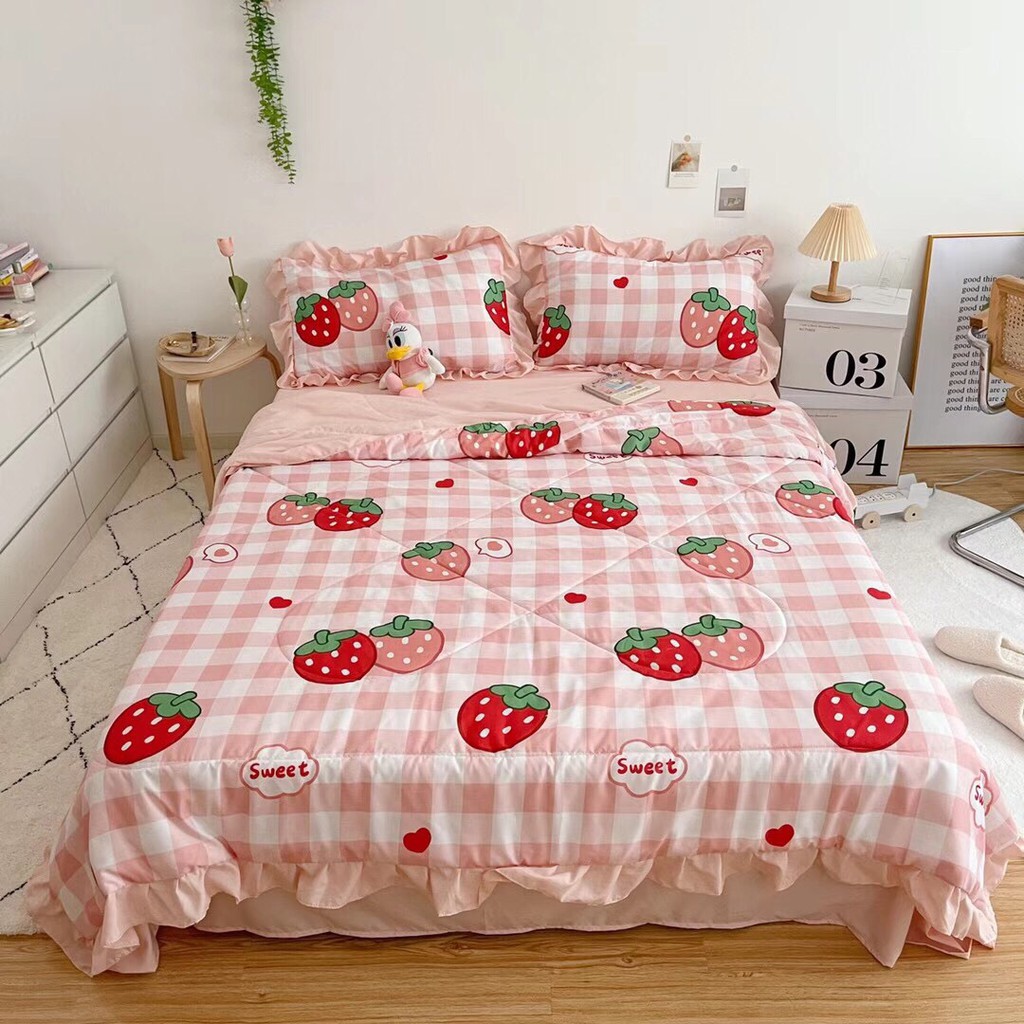 Bộ chăn ga gối Cotton Đũi Bèo M2T bedding chăn ga Hàn Quốc miễn phí bo chun drap ga giường