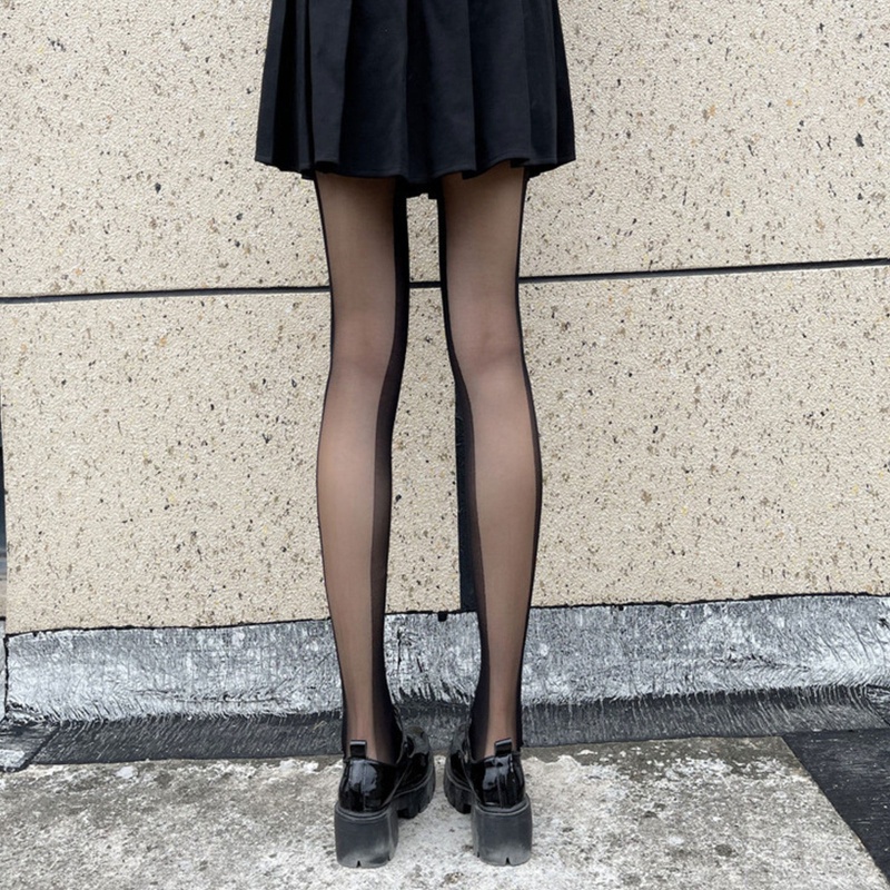 Quần Tất Vải Lụa Đen Phối Kẻ Sọc Dọc Phong Cách Lolita Dành Cho Nữ