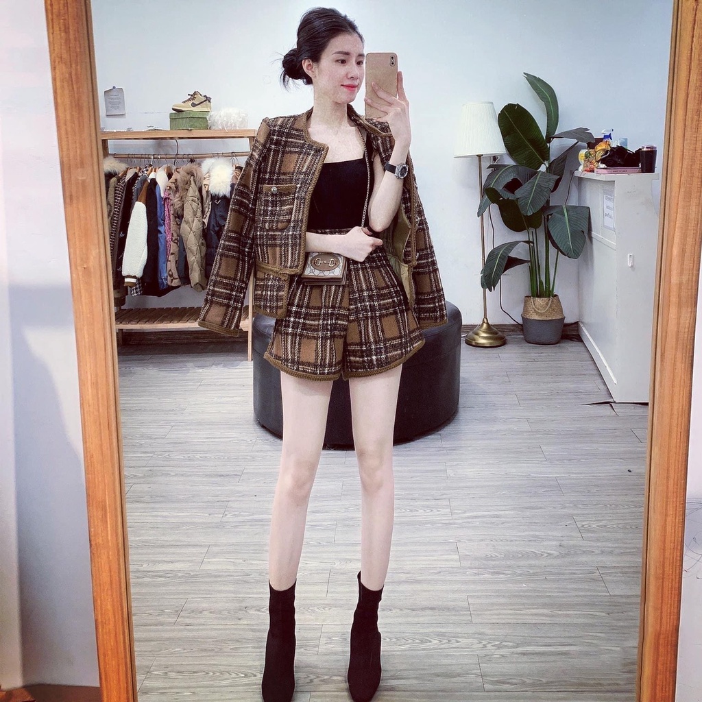 SET DẠ NÂU ÁO KÈM QUẦN