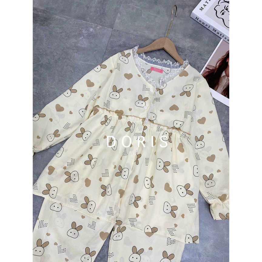 Bộ Bầu và Sau Sinh cổ pha ren chất xốp nhăn, có khóa kéo cho bé ti - BD89