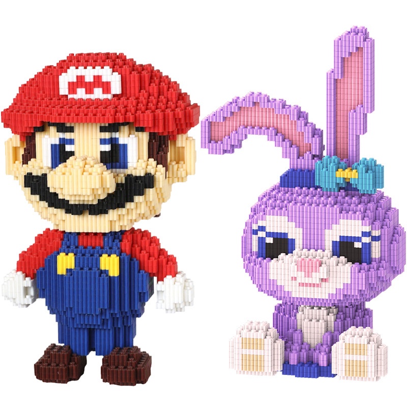 Đồ chơi xếp hình mô hình lắp ráp 36cm nhân vật hoạt hình iron man, stitch người nhện, khủng long, gấu bearbrick, mario