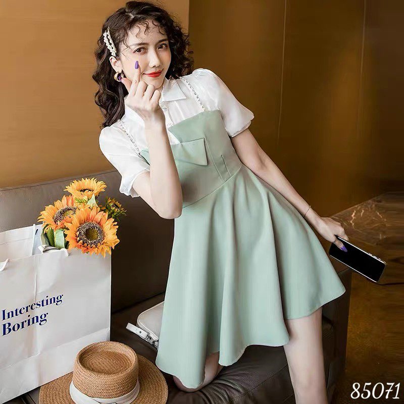 ĐẦM XÒE DỰ TIỆC TIỂU THƯ PHỐI CỔ SƠ MI SIÊU DỄ THƯƠNG