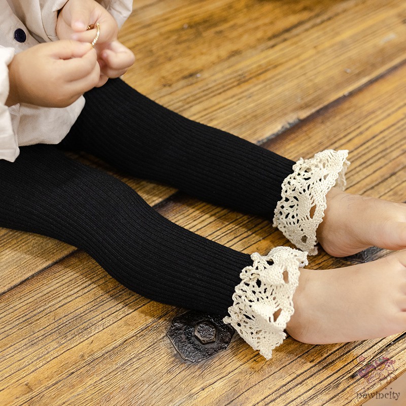 Quần legging dệt kim phối ren xinh xắn cho bé gái