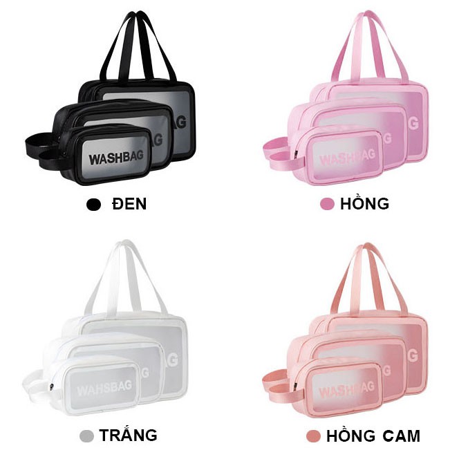 Túi dạng hộp đựng mỹ phẩm, đồ trang điểm đi du lịch washbag trong suốt có khóa kéo, chống thấm nước tiện dụng HL8