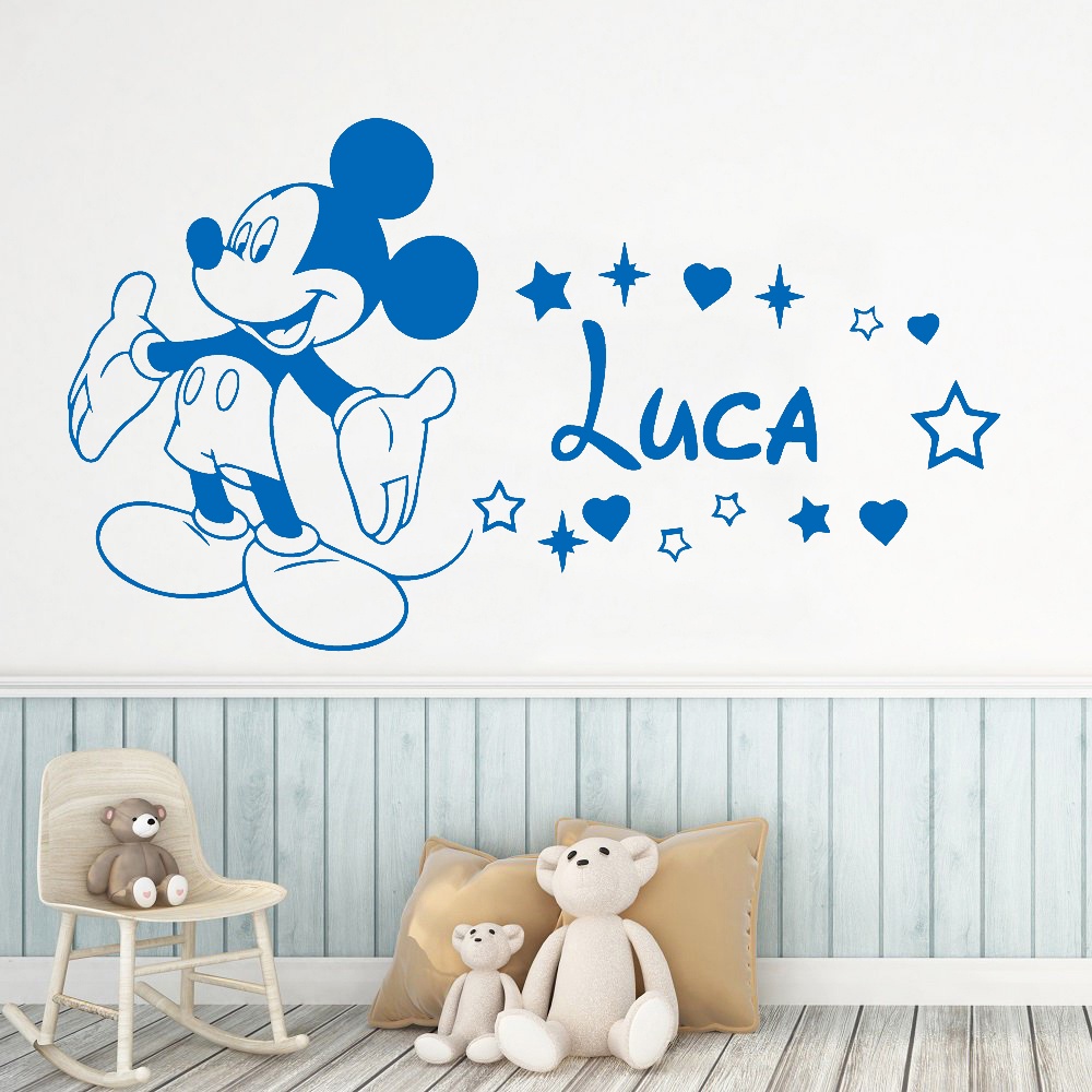 Giấy Dán Tường Vinyl Tự Dính Hình Chuột Mickey Hoạt Hình Trang Trí Phòng Trẻ Em
