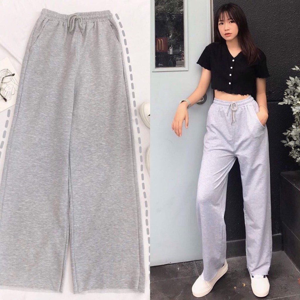 Quần Thun Suông Ống Rộng Nữ Lưng Cao Tôn Dáng Chất Vải Dày Dặn  - Phong Cách Hàn Quốc - MAYLANSTORE