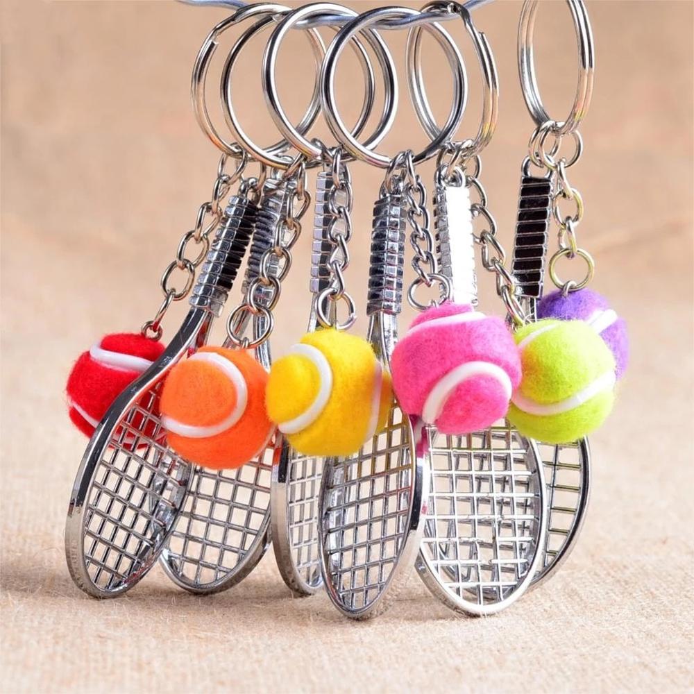 Móc Khóa Kim Loại Mini Hình Vợt Tennis 6 Màu Sắc
