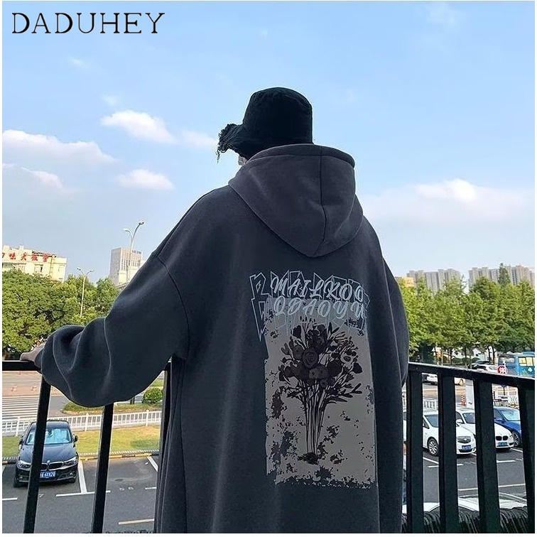 DaDuHey 2022 New Men's Autumn Ins Loose Hooded Sweater Hong Kong Style Trendy Brand Printed All-Matching Top