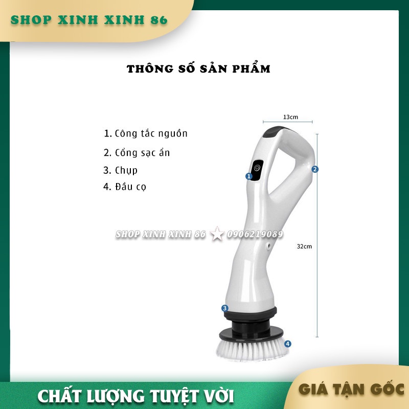 Chổi Điện Cọ Nhà Tắm Cầm Tay Không Dây Kèm 5 Đầu Cọ Thay Thế Đa Năng Thông Minh