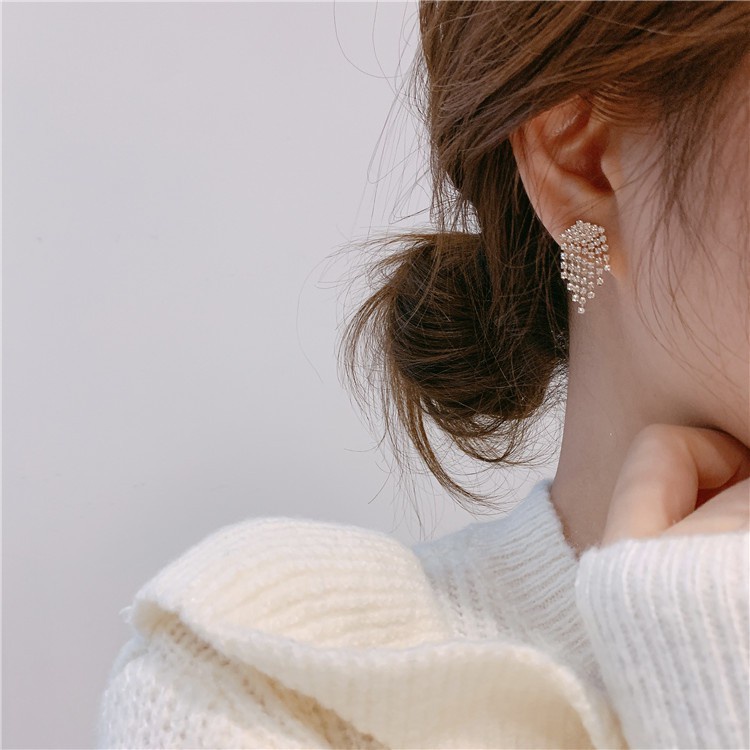 Khuyên tai tua rua bằng bạc 925 đính đá zircon thời trang sang trọng cho nữ
