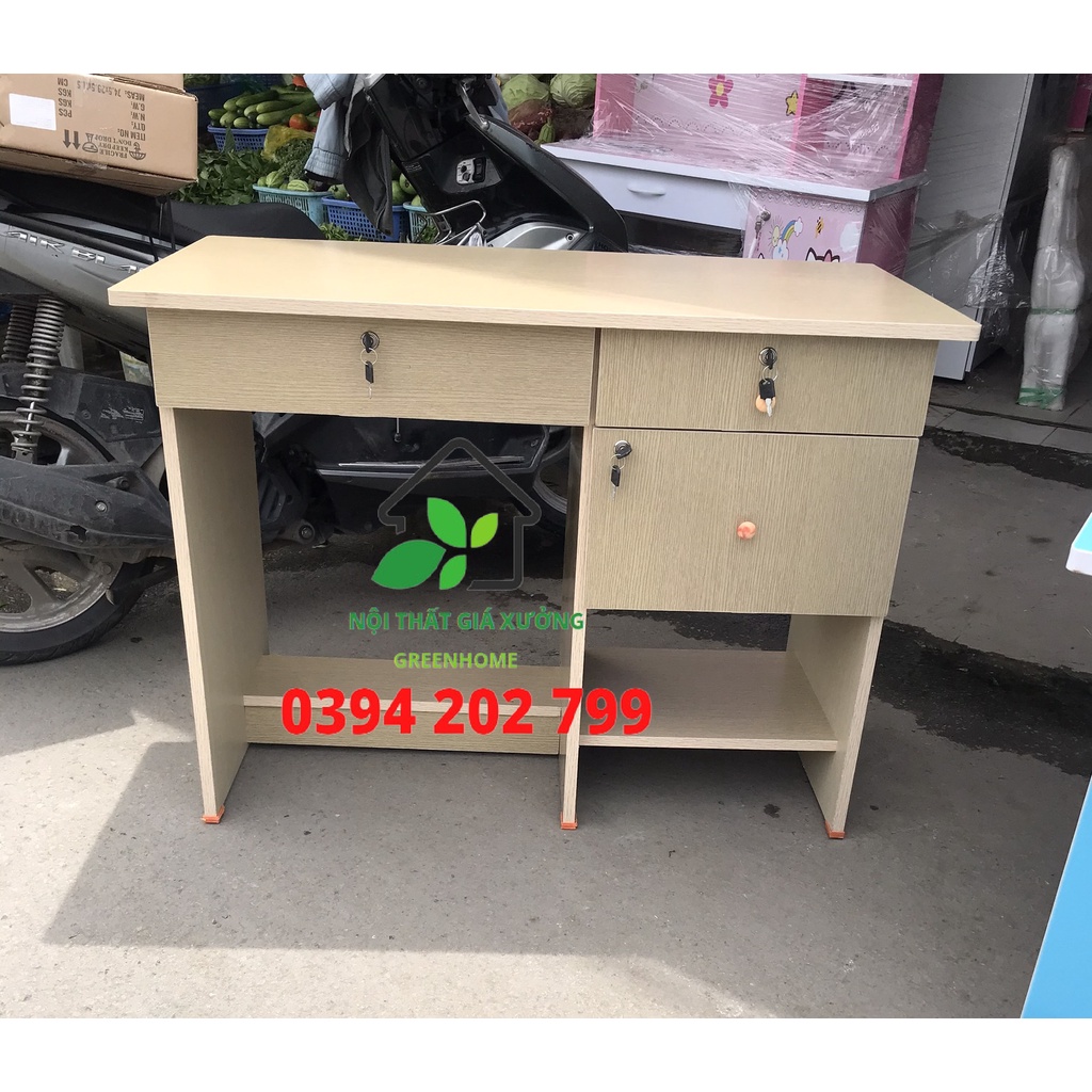 Bàn làm việc gỗ ép văn phòng giá rẻ 3 hộc kéo