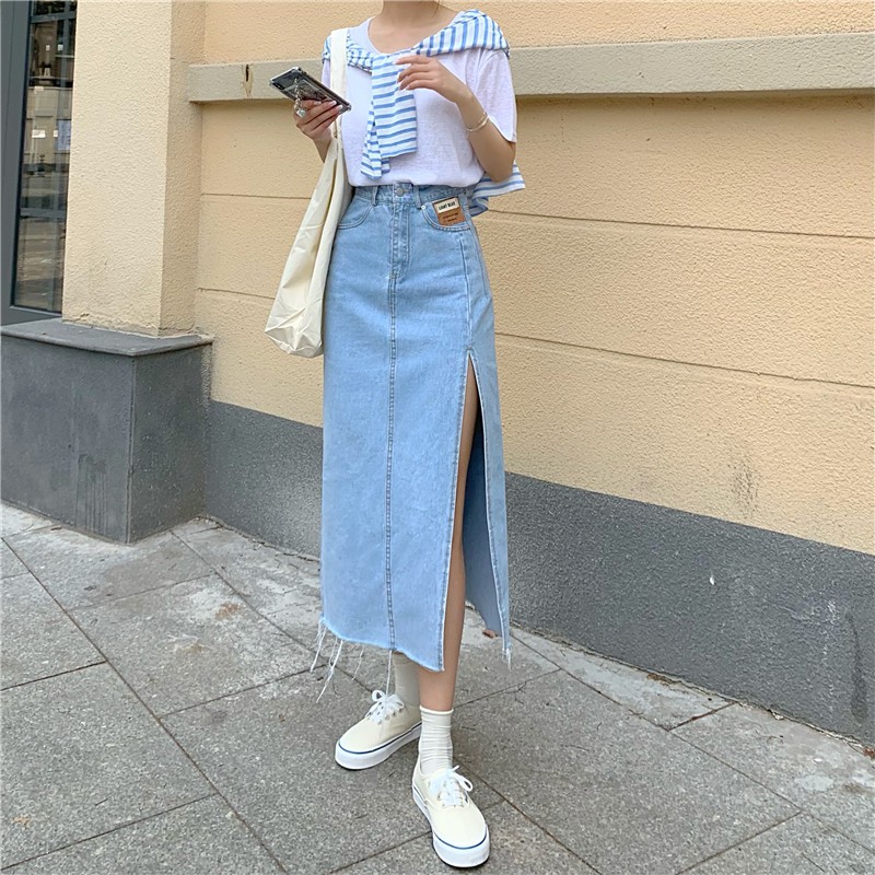 NUZIRO  Chân váy jeans  chữ a thời trang quyến rũ cho nữ