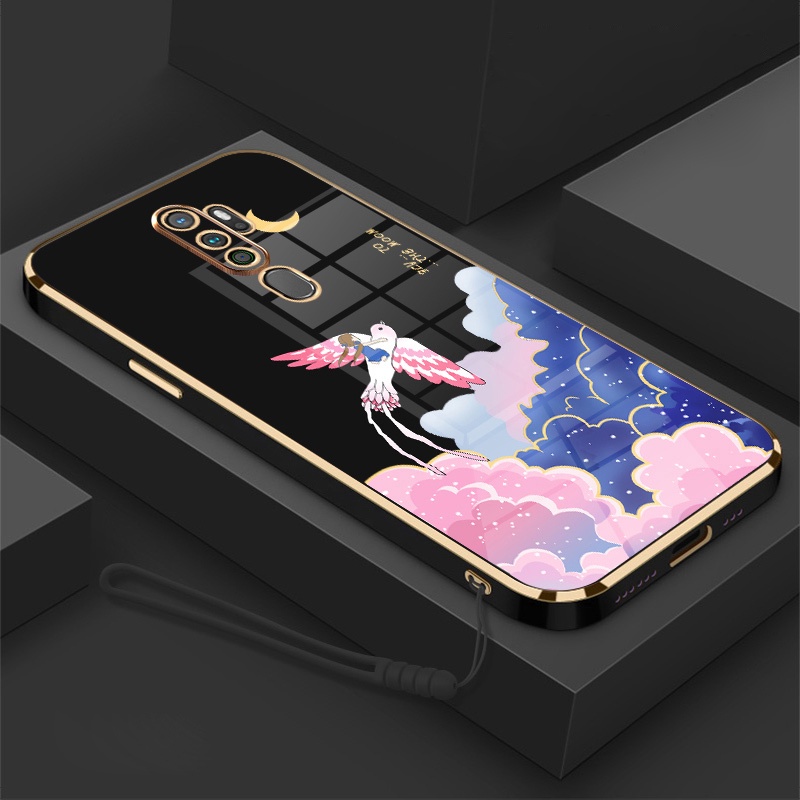 Ốp Điện Thoại Viền Mềm Mạ Điện In Hoạt Hình Kèm Dây Đeo Cho oppo a9 2020 a5 2020