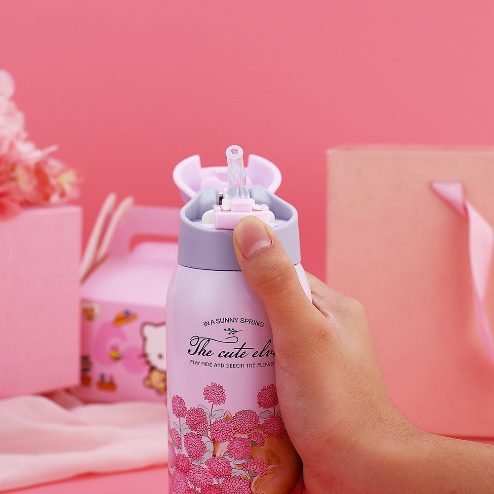 Bình giữ nhiệt ONEISALL bằng thép không gỉ có nắp đậy và ống hút chống gỉ nhỏ gọn kèm dây đeo 350ml | BigBuy360 - bigbuy360.vn